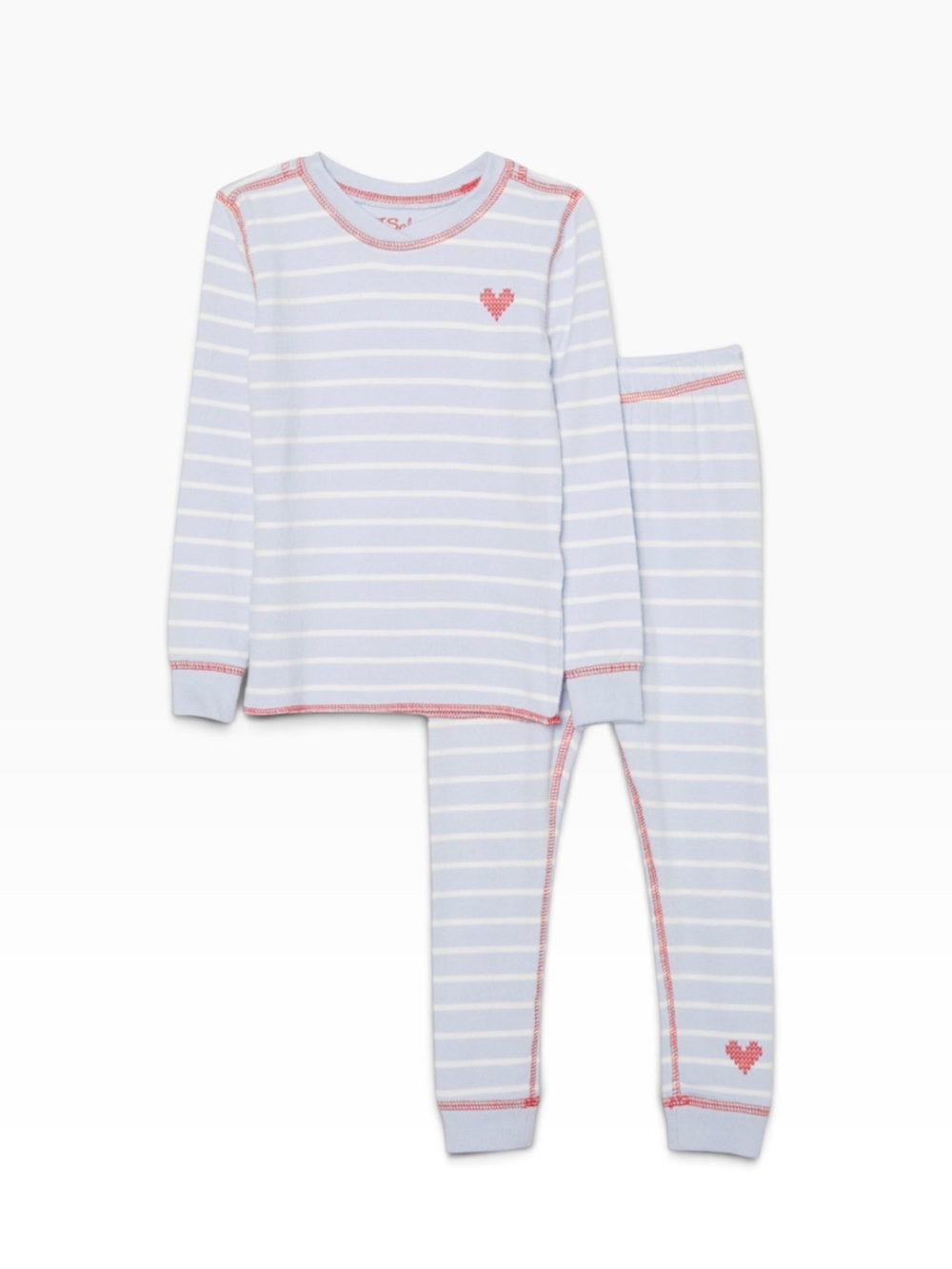 NWT PJ Salvage Girls Light Blue & White Stripe Pajama Set with Red Heart Trim